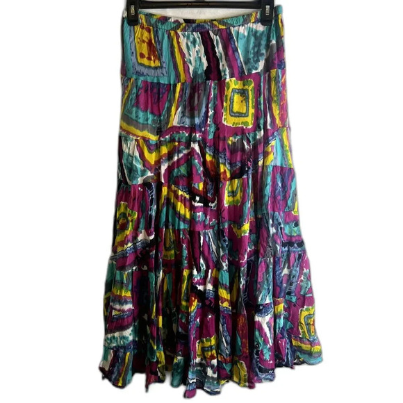 NY Collection Bold Colorful Abstract Bohemian Maxi Skirt Size Medium‎ - Picture 1 of 7